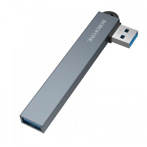 USB-хаб BOROFONE FH1 4-в-1 конвертер (USB на USB2.0*3+USB3.0) Металлический серый