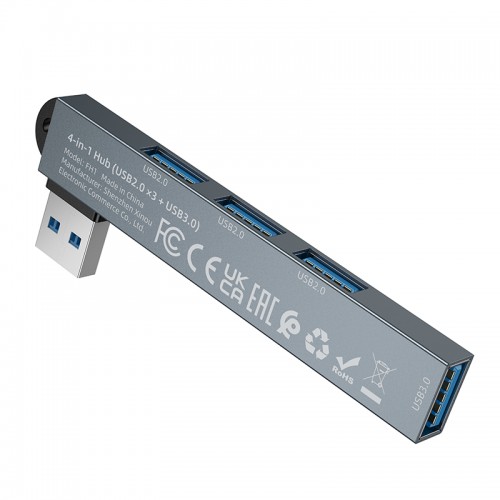 USB-хаб BOROFONE FH1 4-в-1 конвертер (USB на USB2.0*3+USB3.0) Металлический серый