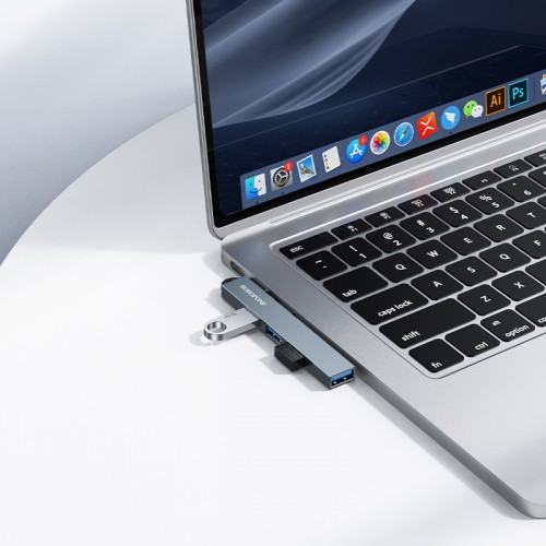 USB-хаб BOROFONE FH1 4-в-1 конвертер (USB на USB2.0*3+USB3.0) Металлический серый
