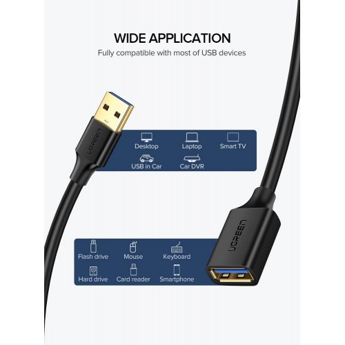 Подовжувач UGREEN US129 USB 3.0 Extension Male Cable 2m (Чёрный) (UGR-10373)
