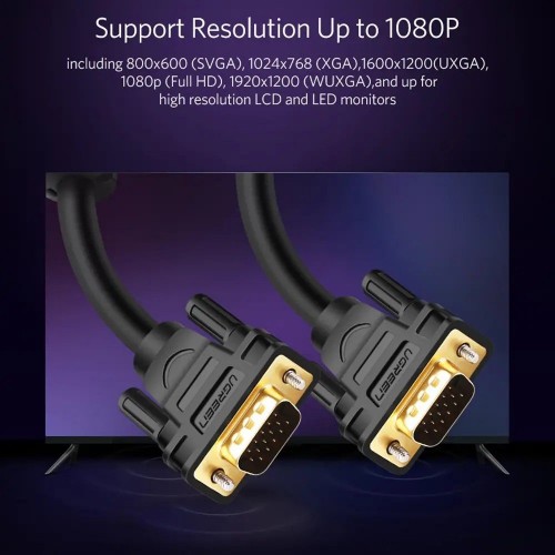 Кабель UGREEN VG101 VGA Male to Male Cable 1m (черный)(UGR-11673)