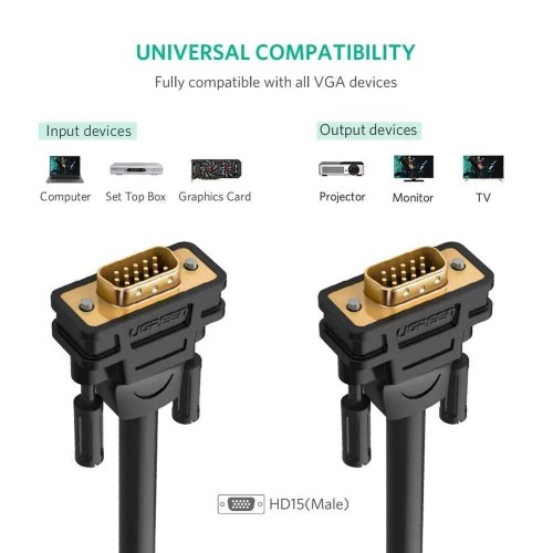 Кабель UGREEN VG101 VGA Male to Male Cable 1m (черный)(UGR-11673)