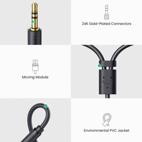 Аудиокабель UGREEN AV109 3.5mm Male to 2RCA Female Cable 25см (Серый)(UGR-10547)