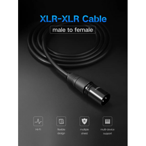 Аудиокабель UGREEN AV130 Cannon Male to Female Microphone Extension Audio Cable 1m (Чёрный)(UGR-20708)