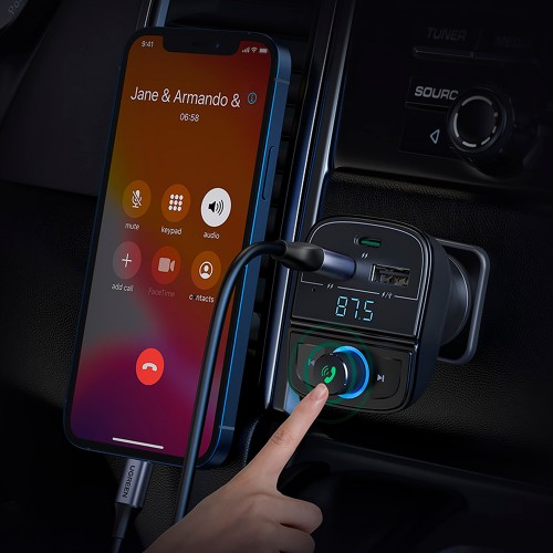 АЗП с FM-модулятором UGREEN CD229 FM&Bluetooth Передатчик&Автомобильное зарядное устройство + TF слот Черный
