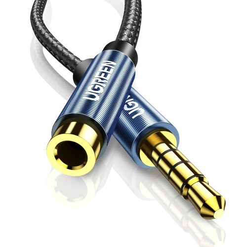 Аудиокабель UGREEN AV118 3.5mm Male to 3.5mm Female, нейлоновая оплетка, 2м Черный