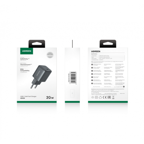 Мережевий зарядний пристрій UGREEN X512 20W USB-C GaN Fast Charger EU Grey