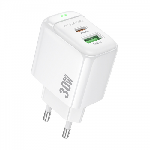 Мережевий зарядний пристрій BOROFONE BAS45A Потенційний PD30W+QC3.0 зарядний пристрій (ЄС) Білий
