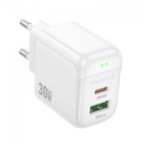 Мережевий зарядний пристрій BOROFONE BAS45A Потенційний PD30W+QC3.0 зарядний пристрій (ЄС) Білий
