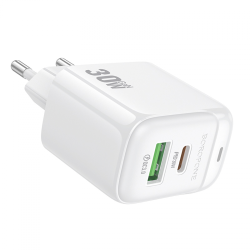 Мережевий зарядний пристрій BOROFONE BAS45A Потенційний PD30W+QC3.0 зарядний пристрій (ЄС) Білий