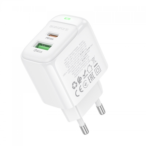 Мережевий зарядний пристрій BOROFONE BAS45A Потенційний PD30W+QC3.0 зарядний пристрій (ЄС) Білий