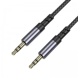 Аудиокабель BOROFONE BL24 3.5mm male to 3.5mm male, нейлоновая оплетка, 1м, Металлический серый