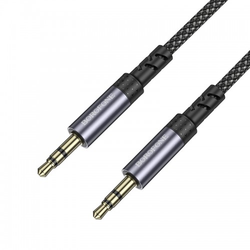 Аудиокабель BOROFONE BL24 3.5mm male to 3.5mm male, нейлоновая оплетка, 1м, Металлический серый