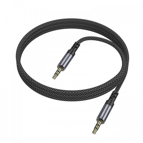 Аудиокабель BOROFONE BL24 3.5mm male to 3.5mm male, нейлоновая оплетка, 1м, Металлический серый