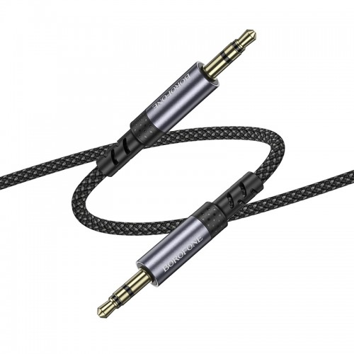 Аудиокабель BOROFONE BL24 3.5mm male to 3.5mm male, нейлоновая оплетка, 1м, Металлический серый