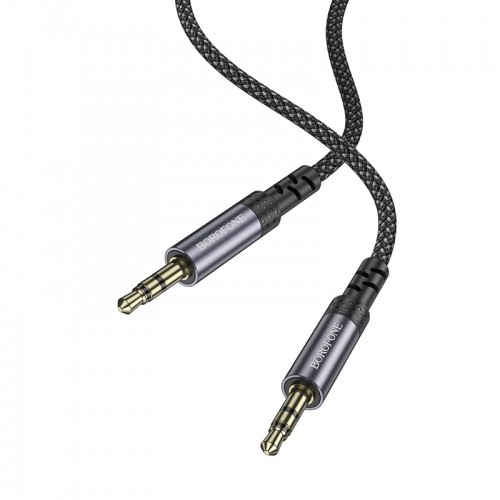 Аудиокабель BOROFONE BL24 3.5mm male to 3.5mm male, нейлоновая оплетка, 1м, Металлический серый
