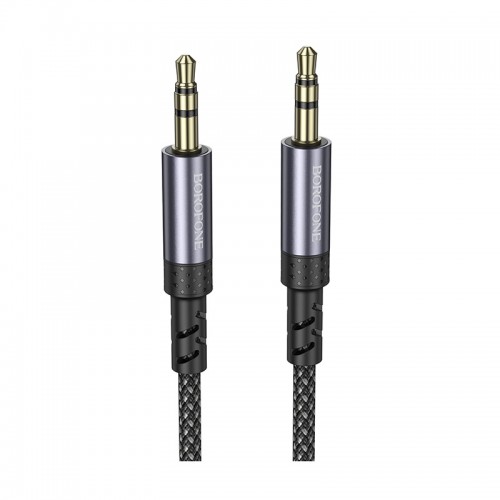 Аудиокабель BOROFONE BL24 3.5mm male to 3.5mm male, нейлоновая оплетка, 1м, Металлический серый