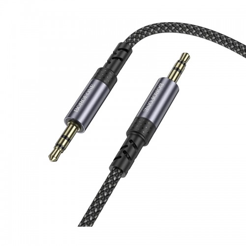 Аудиокабель BOROFONE BL24 3.5mm male to 3.5mm male, нейлоновая оплетка, 1м, Металлический серый