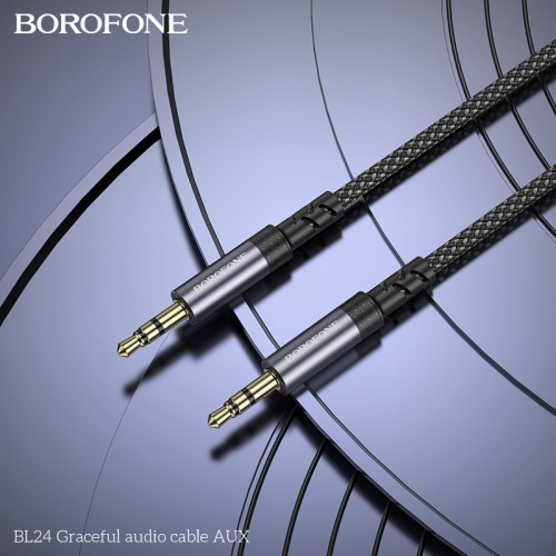 Аудиокабель BOROFONE BL24 3.5mm male to 3.5mm male, нейлоновая оплетка, 1м, Металлический серый