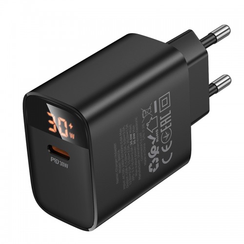Мережевий зарядний пристрій BOROFONE BA97A Ilustre single-port PD30W charger with digital display (EU) Black