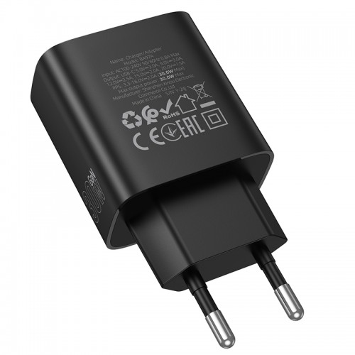 Мережевий зарядний пристрій BOROFONE BA97A Ilustre single-port PD30W charger with digital display (EU) Black