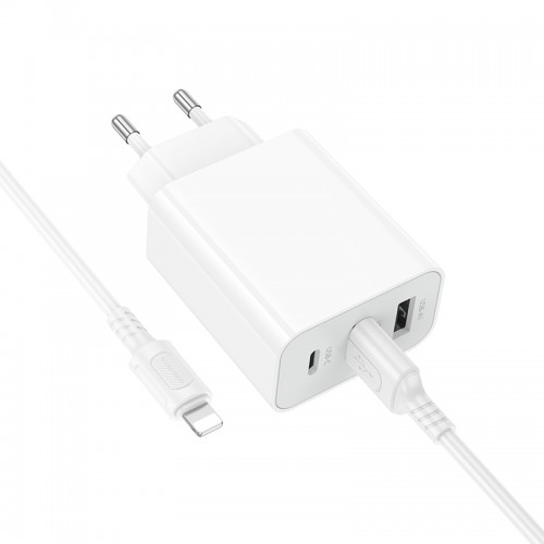 Мережевий зарядний пристрій з кабелем BOROFONE BA105A Stellar three-port charger set (iP) (EU) White