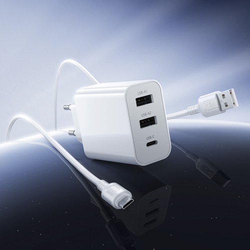 Мережевий зарядний пристрій з кабелем BOROFONE BA105A Stellar three-port charger set (Micro) (EU) White