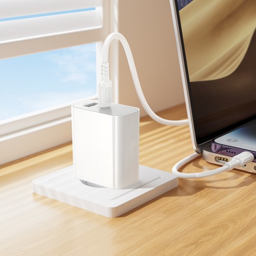 Мережевий зарядний пристрій з кабелем BOROFONE BA106A Stellar PD20W+QC3.0 charger set (C to iP) (EU) White
