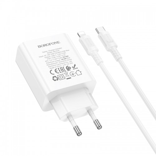 Мережевий зарядний пристрій BOROFONE BA107A Stellar single port PD30W charger set (C to iP) (EU) White