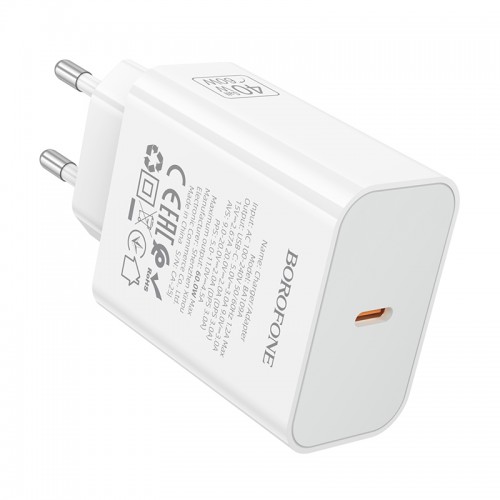 Мережевий зарядний пристрій BOROFONE BA109A Star single port PD40W charger (EU) White