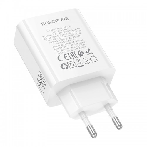 Мережевий зарядний пристрій BOROFONE BA109A Star single port PD40W charger (EU) White