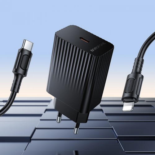Мережевий зарядний пристрій з кабелем BOROFONE BAS73A Source single port PD20W charger set (C to iP) (EU) Black