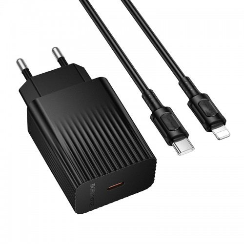 Мережевий зарядний пристрій з кабелем BOROFONE BAS75A Source single port PD30W charger set (C to iP) (EU) Black