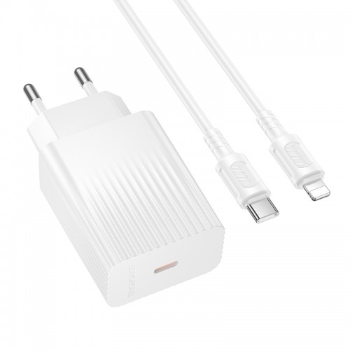 Мережевий зарядний пристрійз кабелем BOROFONE BAS75A Source single port PD30W charger set (C to iP) (EU) White