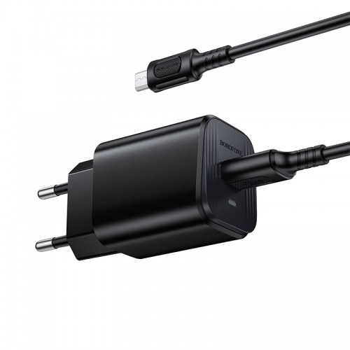 Мережевий зарядний пристрій з кабелем BOROFONE BAS82A Star single port QC3.0 charger set (Micro) (EU) Black