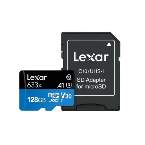 Карта памяти microSDXC (UHS-1 U3) Lexar High-Performance 633x 128Гб класс 10 V30 A1 (100Мб/с) Blue Series (адаптер SD)
