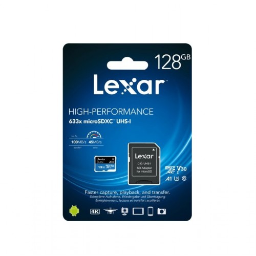 Карта памяти microSDXC (UHS-1 U3) Lexar High-Performance 633x 128Гб класс 10 V30 A1 (100Мб/с) Blue Series (адаптер SD)