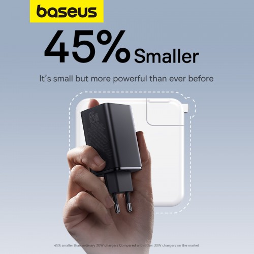 Мережевий зарядний пристрій з кабелем Baseus GaN6 Pro Fast Charger 2C+2U 65W EU Cluster Black (З Type-C на Type-C 100W(20V/5A) 1м Чорний)