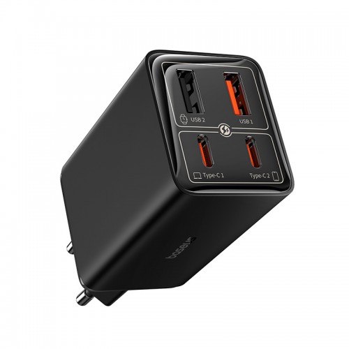 Мережевий зарядний пристрій з кабелем Baseus GaN6 Pro Fast Charger 2C+2U 65W EU Cluster Black (З Type-C на Type-C 100W(20V/5A) 1м Чорний)