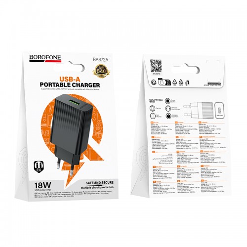 Мережевий зарядний пристрій BOROFONE BAS72A Source single port QC3.0 charger Black