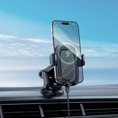 Автотримач для телефона з БЗП BOROFONE BH223 Follower push-type wireless fast charging car holder(center console)