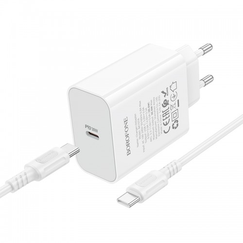Мережевий зарядний пристрій BOROFONE BA107A Stellar single port PD30W charger set (C to C) (EU) White