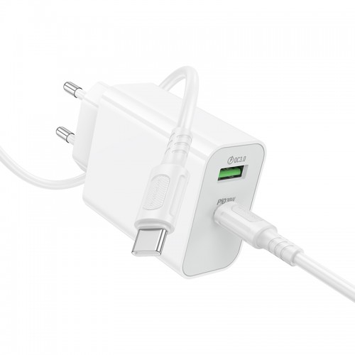 Мережевий зарядний пристрій BOROFONE BA108A Stellar PD30W+QC3.0 charger set (C to C) (EU) White