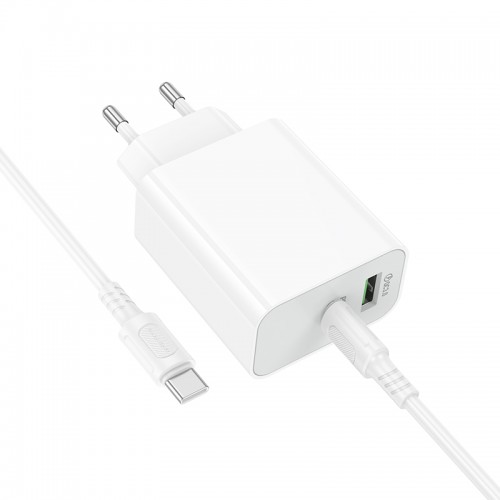 Мережевий зарядний пристрій BOROFONE BA108A Stellar PD30W+QC3.0 charger set (C to C) (EU) White