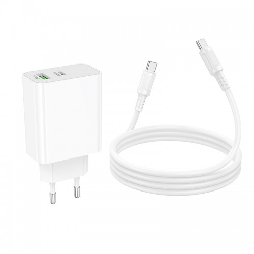 Мережевий зарядний пристрій BOROFONE BA108A Stellar PD30W+QC3.0 charger set (C to C) (EU) White