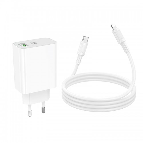 Мережевий зарядний пристрій BOROFONE BA108A Stellar PD30W+QC3.0 charger set (C to iP) (EU) White