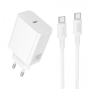 Мережевий зарядний пристрій BOROFONE BA109A Star single port PD40W charger set (C to C) (EU) White