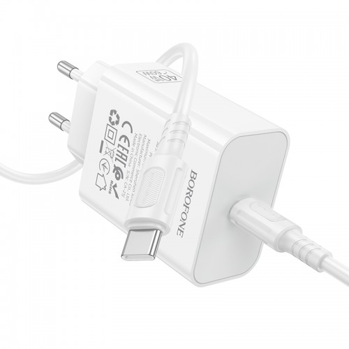 Мережевий зарядний пристрій BOROFONE BA109A Star single port PD40W charger set (C to C) (EU) White