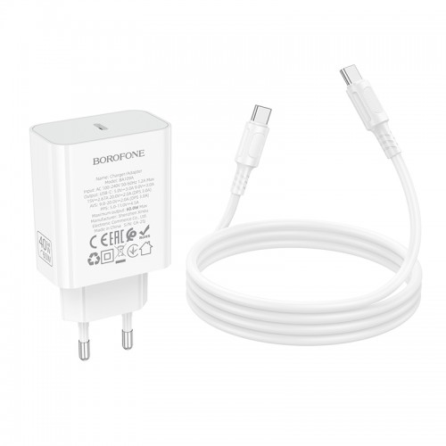Мережевий зарядний пристрій BOROFONE BA109A Star single port PD40W charger set (C to C) (EU) White