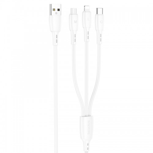 Кабель BOROFONE BX71 3-в-1 зарядный кабель (iP+Micro+Type-C) Белый